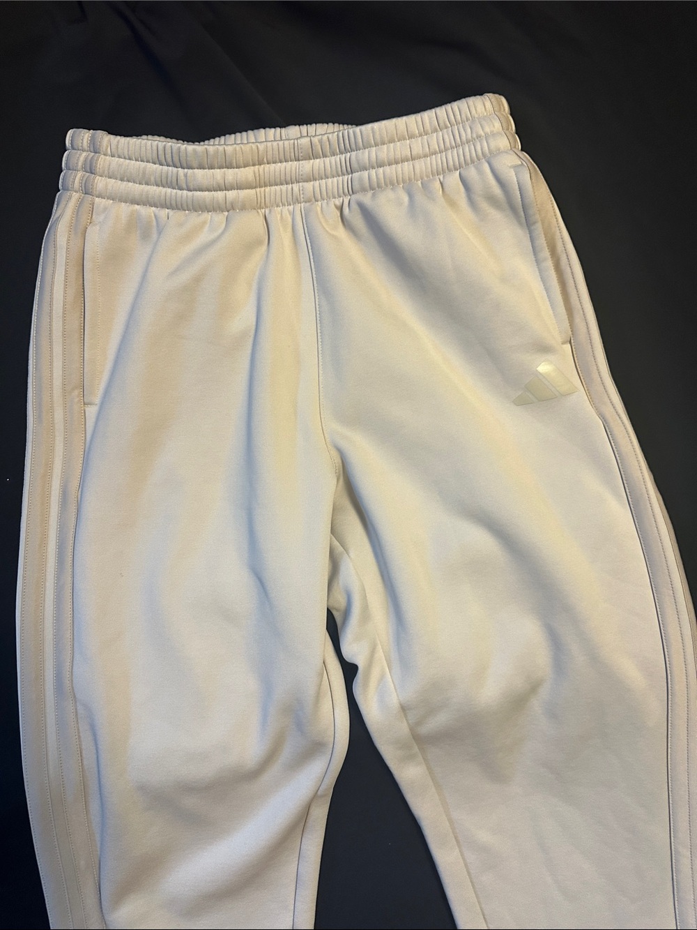 adidas White Kids Sweatpants with Side Stripes- cream color